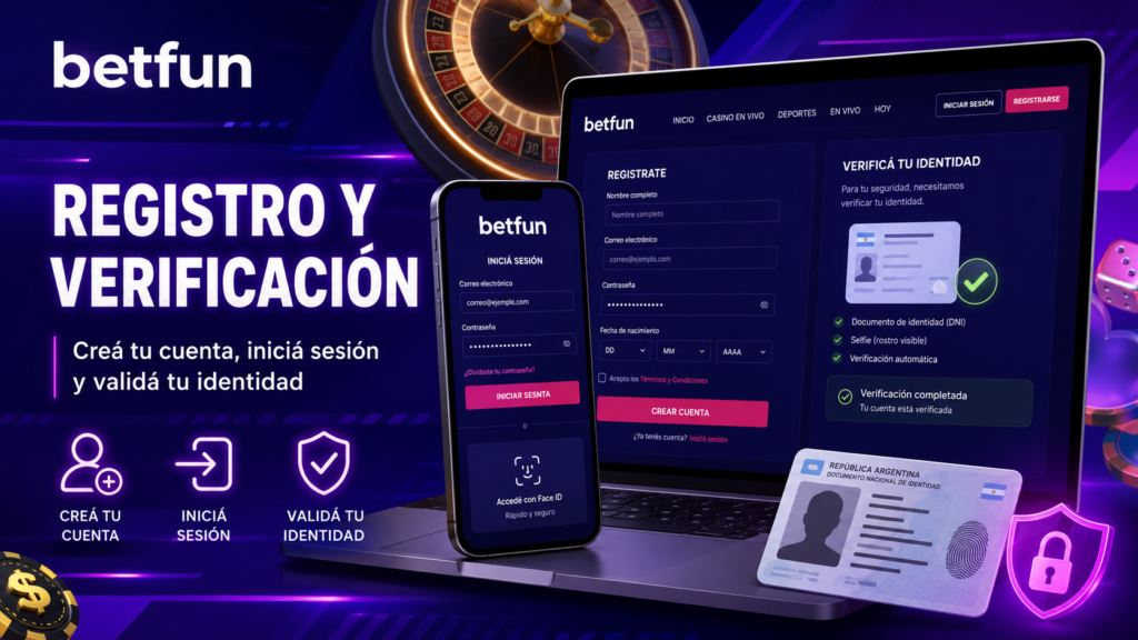 Pantalla de registro y verificación de cuenta en Betfun Argentina