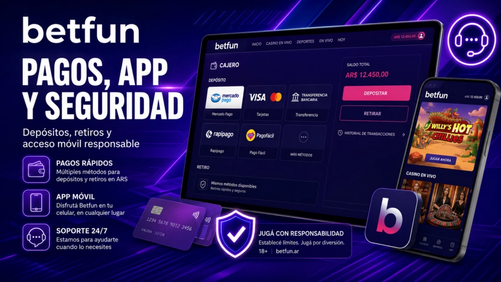 Imagen informativa de Betfun Argentina con licencia LOTBA, acceso legal y sitio oficial